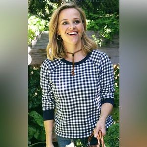 Draper James Navy gingham sweatshirt NWT